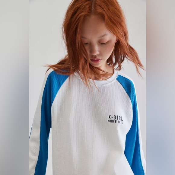 X-GIRL bicolor thermal long sleeve raglan tee - Picture 2 of 8